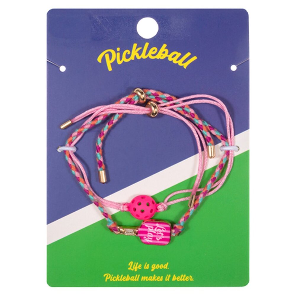 Pickleball 2PCS - LETS PLAY Paddle Ball Adjustable Cinch Pull Bracelets NEW